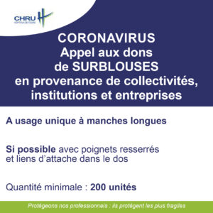 [CORONAVIRUS] APPEL AUX DONS DE SURBLOUSES EN PROVENANCE DE COLLECTIVITES, INSTITUTIONS ET ENTREPRISES