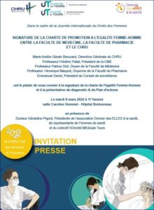 8 mars, signature d'une convention de promotion à l'égalité Femme / Homme entre le CHRU et les facultés de médecine et de pharmacie