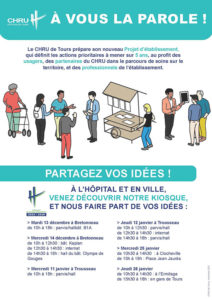 Projet d’Etablissement du CHRU : Mercredi 11 et jeudi 12/01, à Trousseau, faites-nous part de vos idées